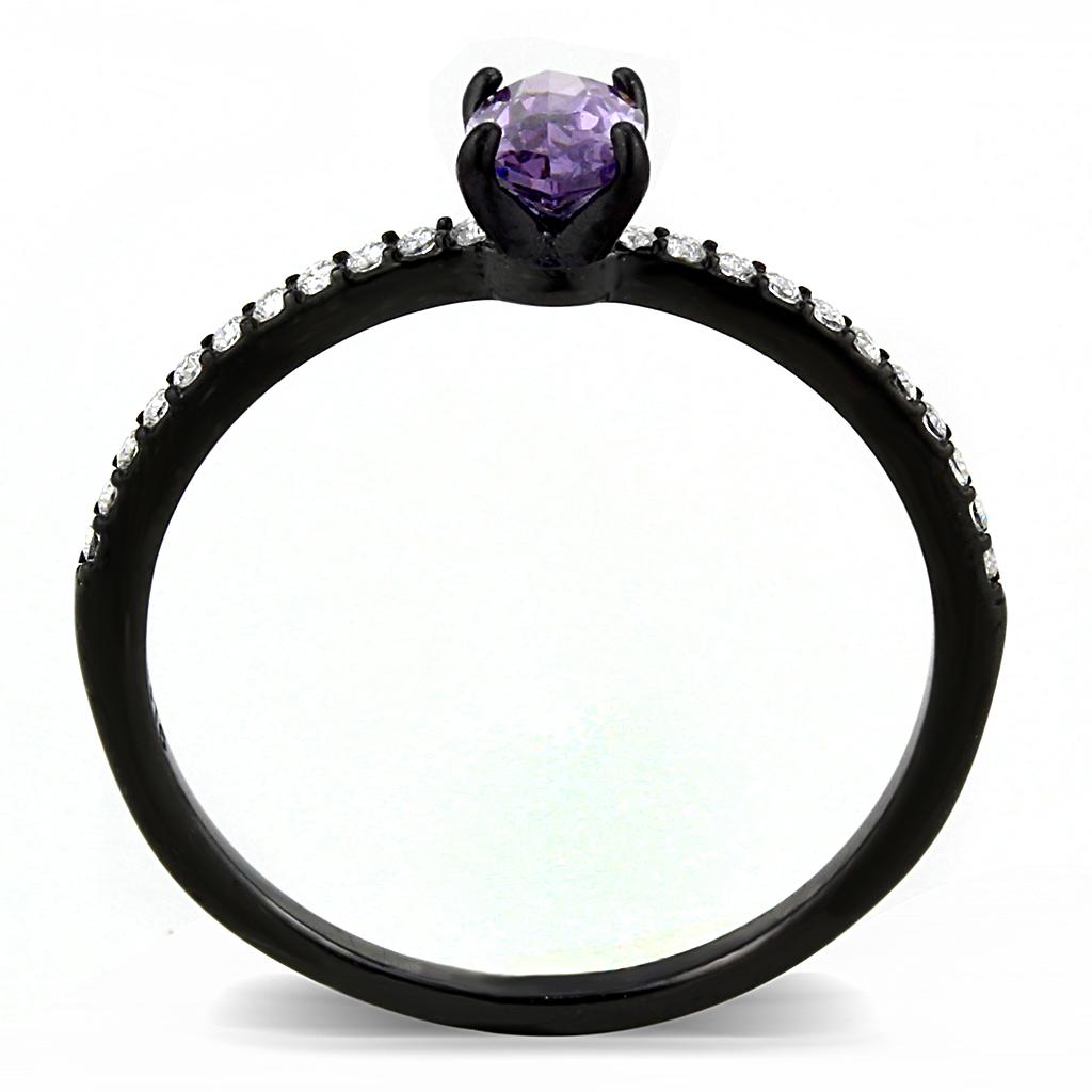 DA032 - IP Black(Ion Plating) Stainless Steel Ring with AAA Grade CZ  in Amethyst