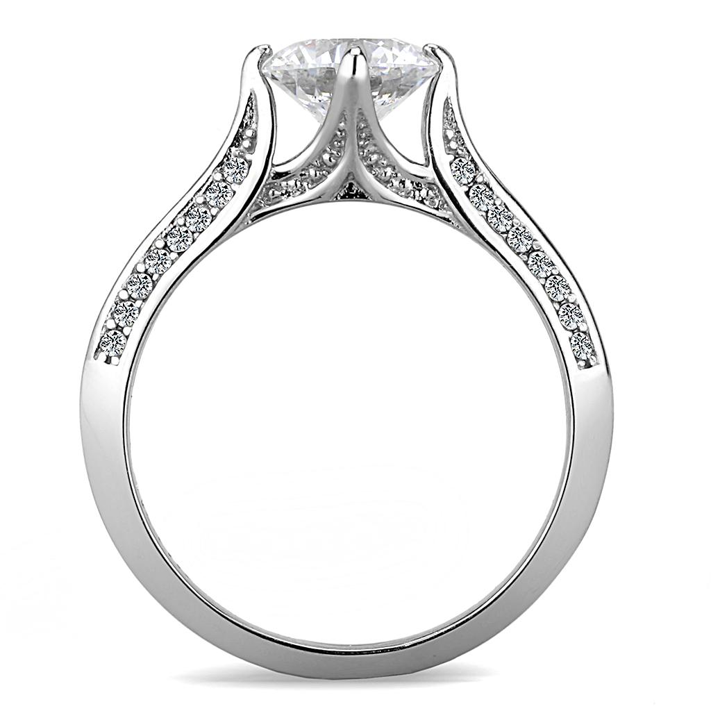 DA036 - High polished (no plating) Stainless Steel Ring with AAA Grade CZ  in Clear