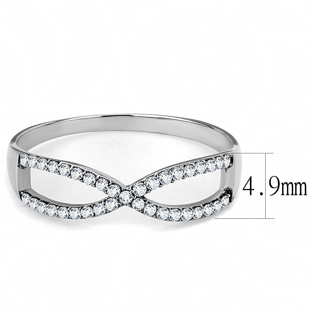 DA041 - High polished (no plating) Stainless Steel Ring with AAA Grade CZ  in Clear