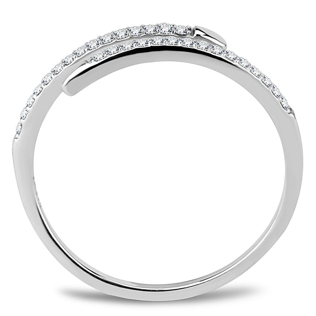 DA044 - High polished (no plating) Stainless Steel Ring with AAA Grade CZ  in Clear