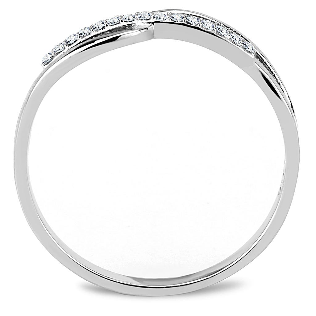 DA045 - High polished (no plating) Stainless Steel Ring with AAA Grade CZ  in Clear