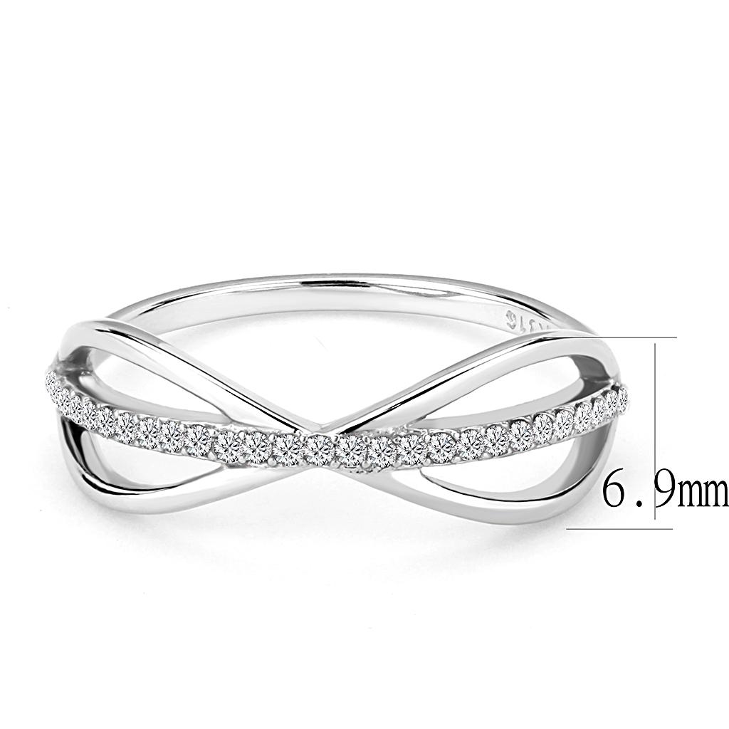 DA046 - High polished (no plating) Stainless Steel Ring with AAA Grade CZ  in Clear