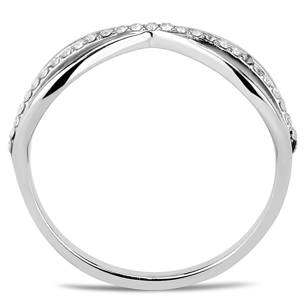 DA046 - High polished (no plating) Stainless Steel Ring with AAA Grade CZ  in Clear