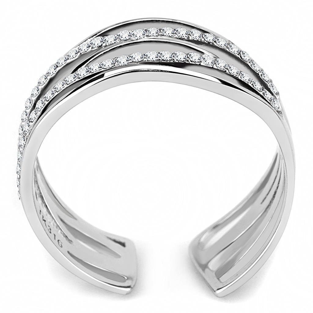 DA047 - High polished (no plating) Stainless Steel Ring with AAA Grade CZ  in Clear