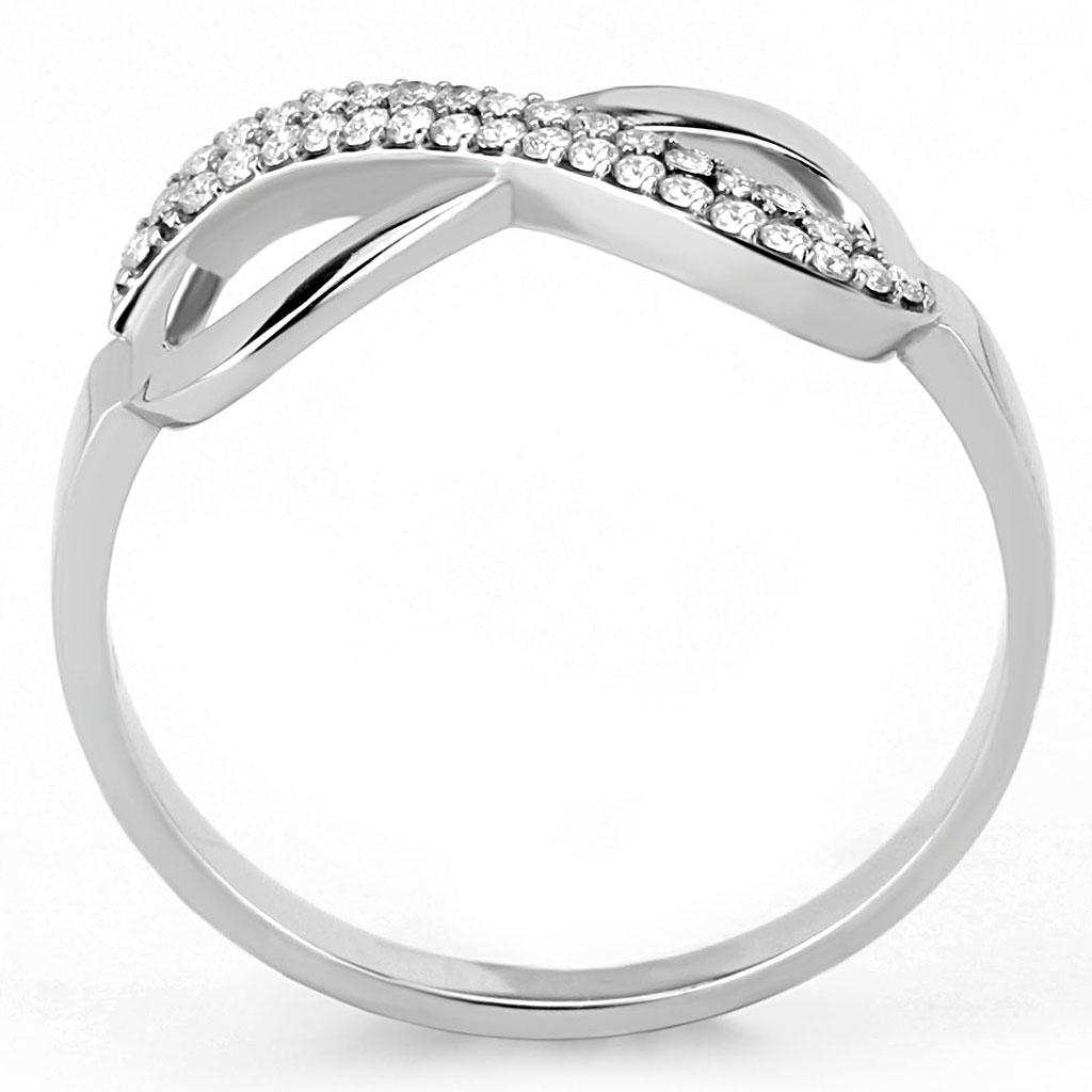 DA054 - High polished (no plating) Stainless Steel Ring with AAA Grade CZ  in Clear