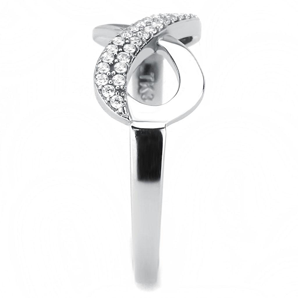 DA054 - High polished (no plating) Stainless Steel Ring with AAA Grade CZ  in Clear