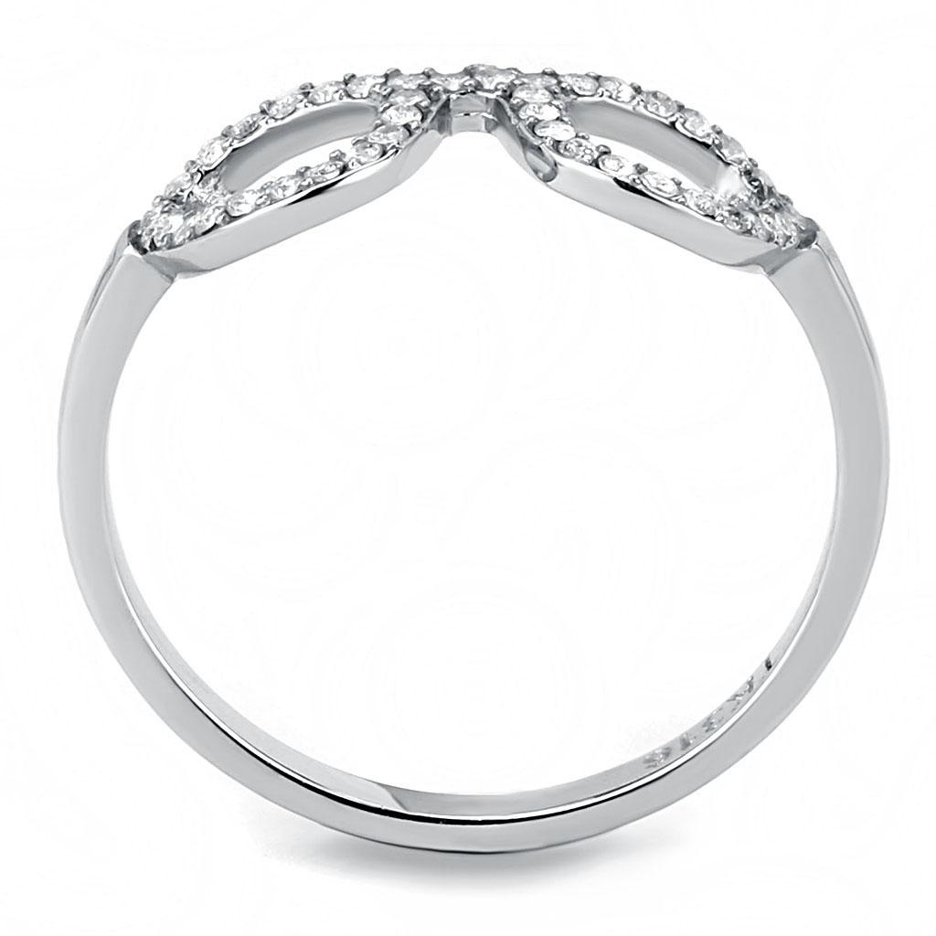 DA055 - High polished (no plating) Stainless Steel Ring with AAA Grade CZ  in Clear