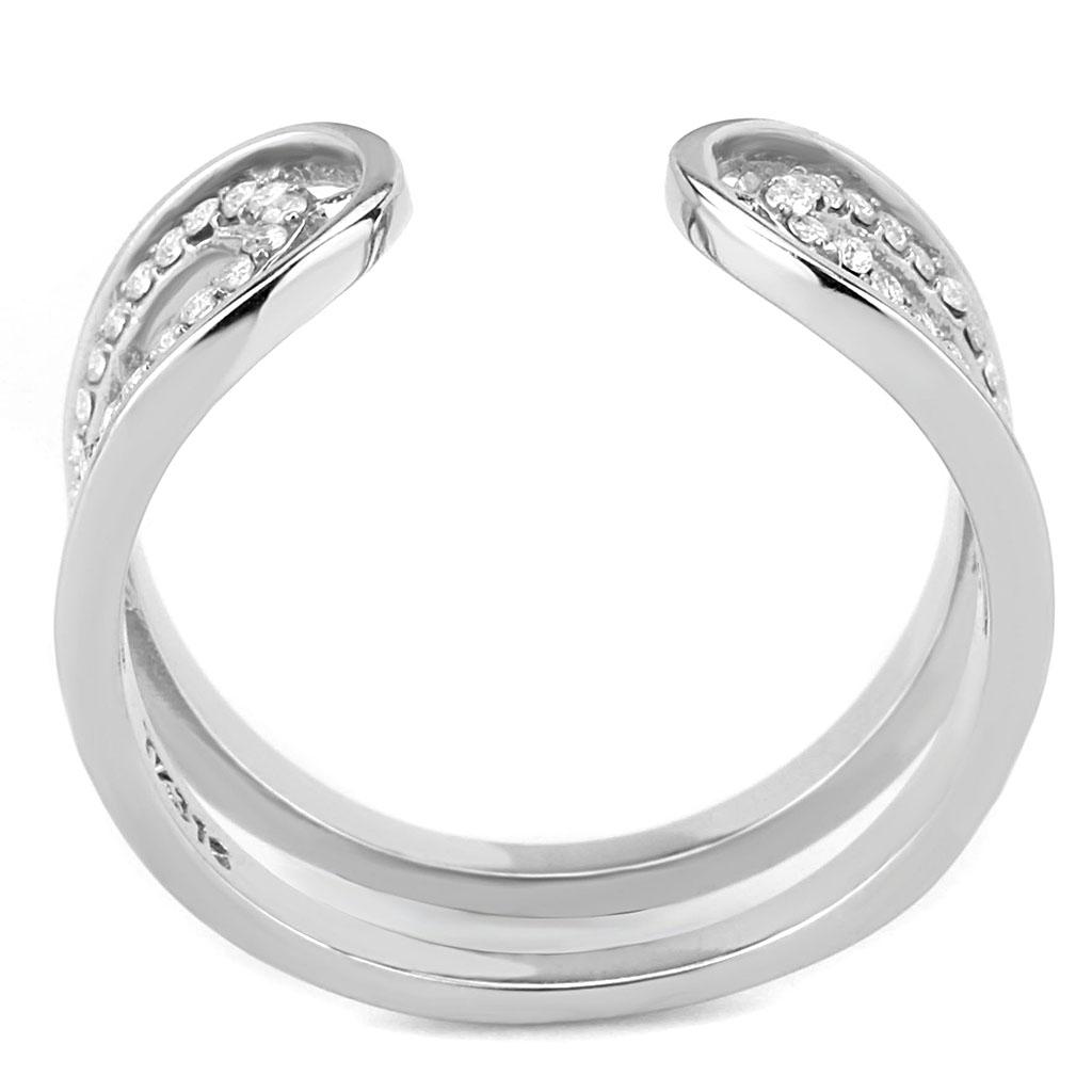 DA056 - High polished (no plating) Stainless Steel Ring with AAA Grade CZ  in Clear