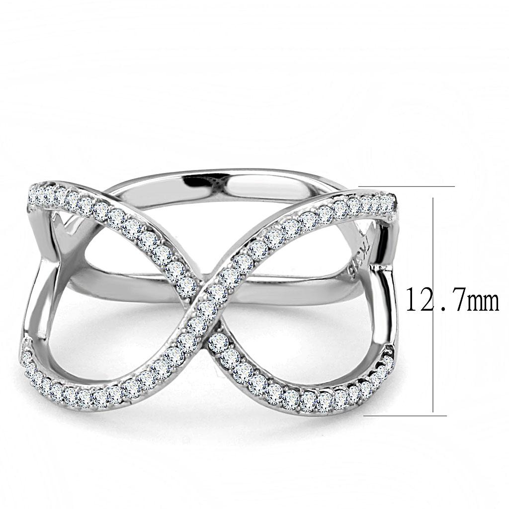 DA058 - High polished (no plating) Stainless Steel Ring with AAA Grade CZ  in Clear