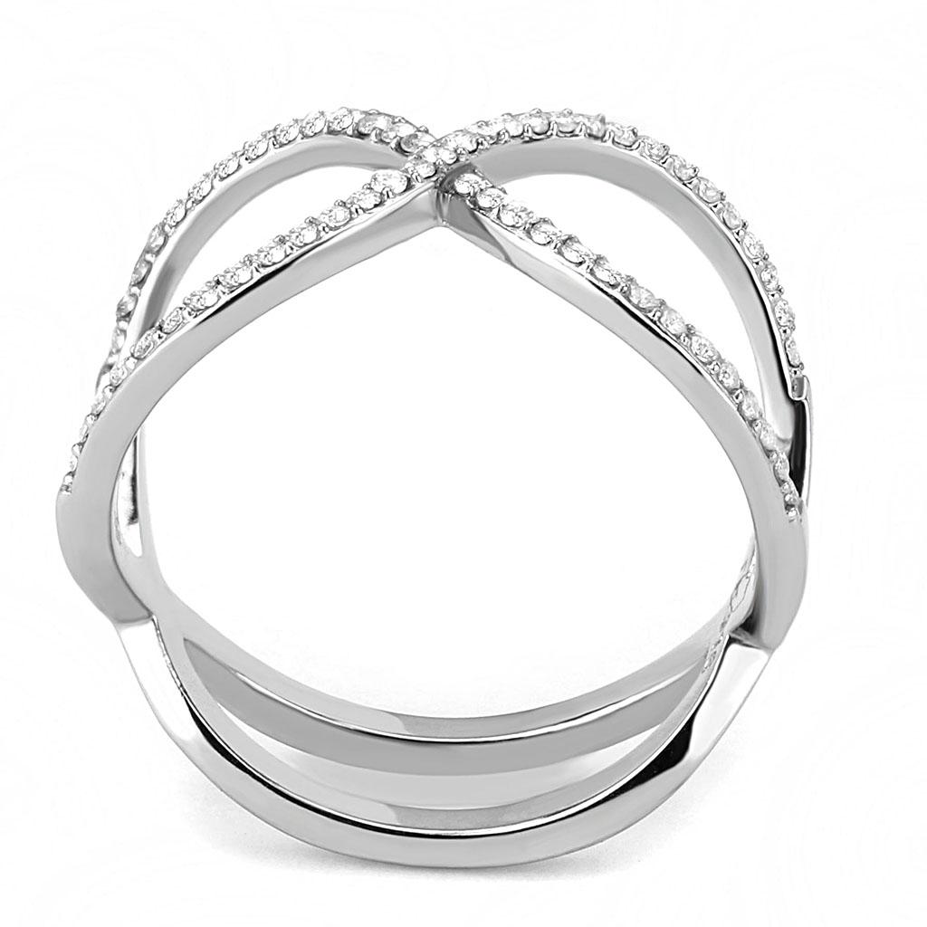 DA058 - High polished (no plating) Stainless Steel Ring with AAA Grade CZ  in Clear