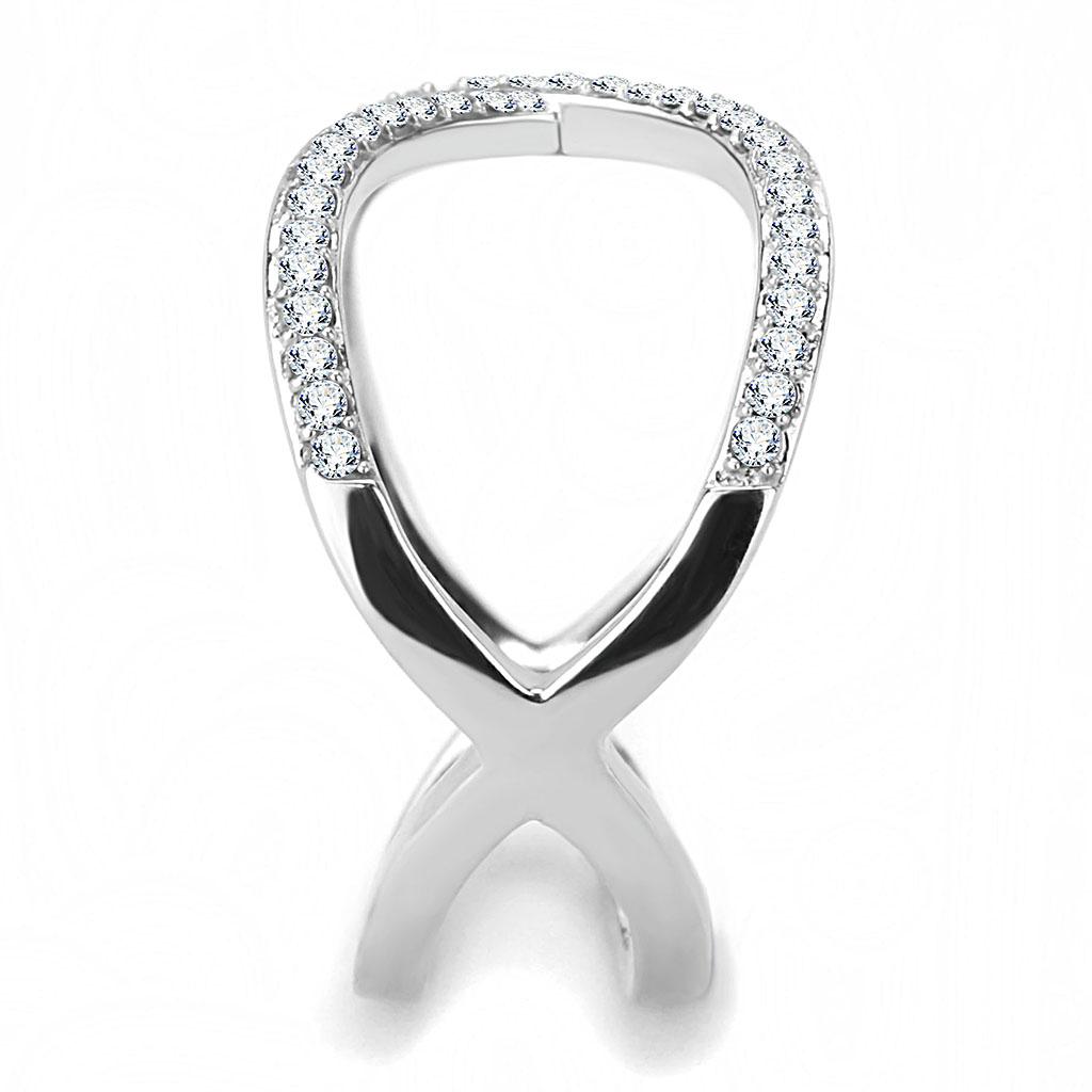 DA058 - High polished (no plating) Stainless Steel Ring with AAA Grade CZ  in Clear