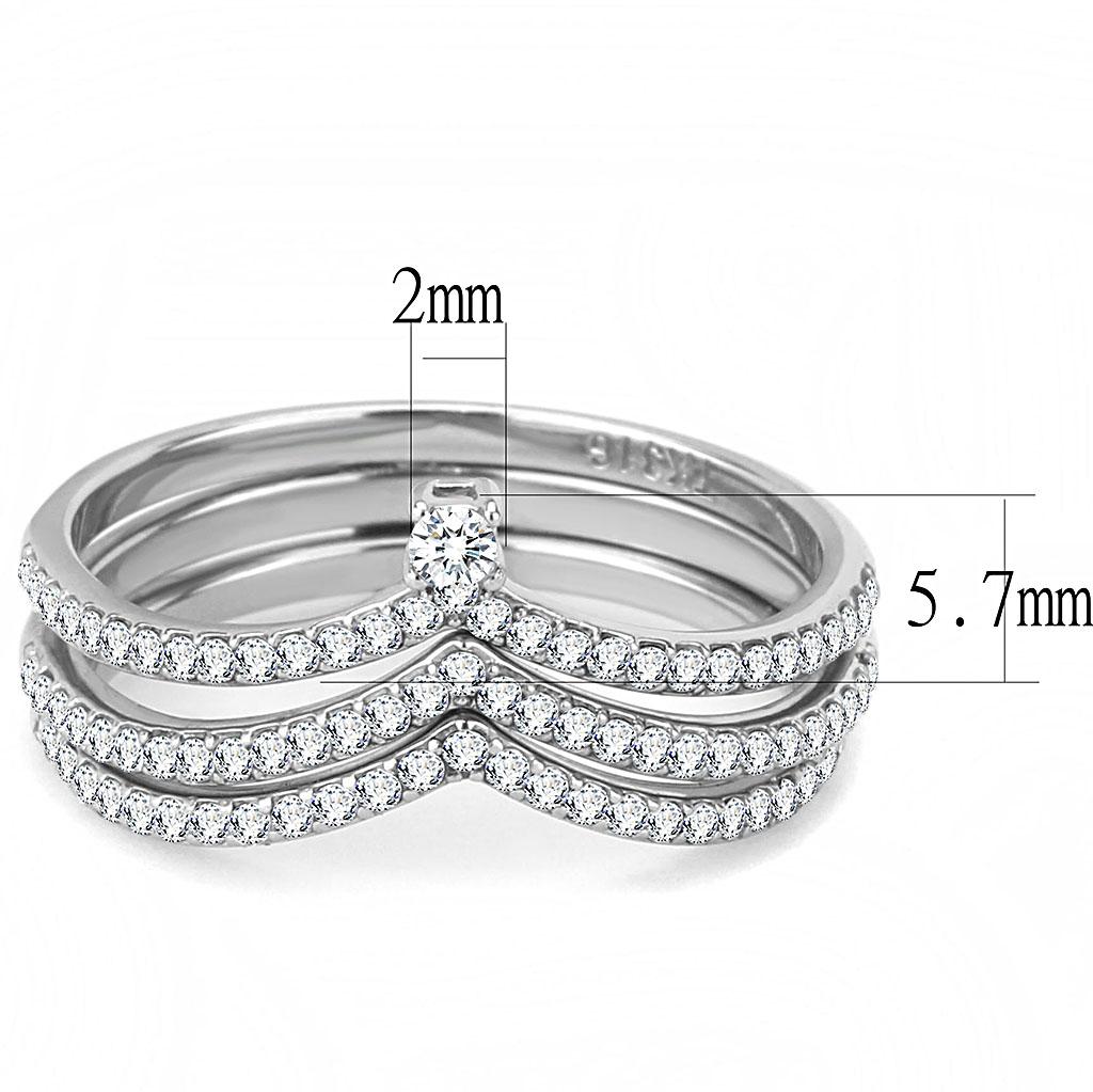 DA061 - High polished (no plating) Stainless Steel Ring with AAA Grade CZ  in Clear