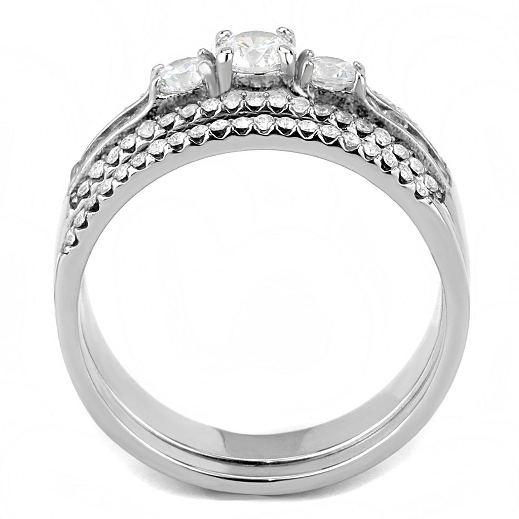 DA062 - High polished (no plating) Stainless Steel Ring with AAA Grade CZ  in Clear