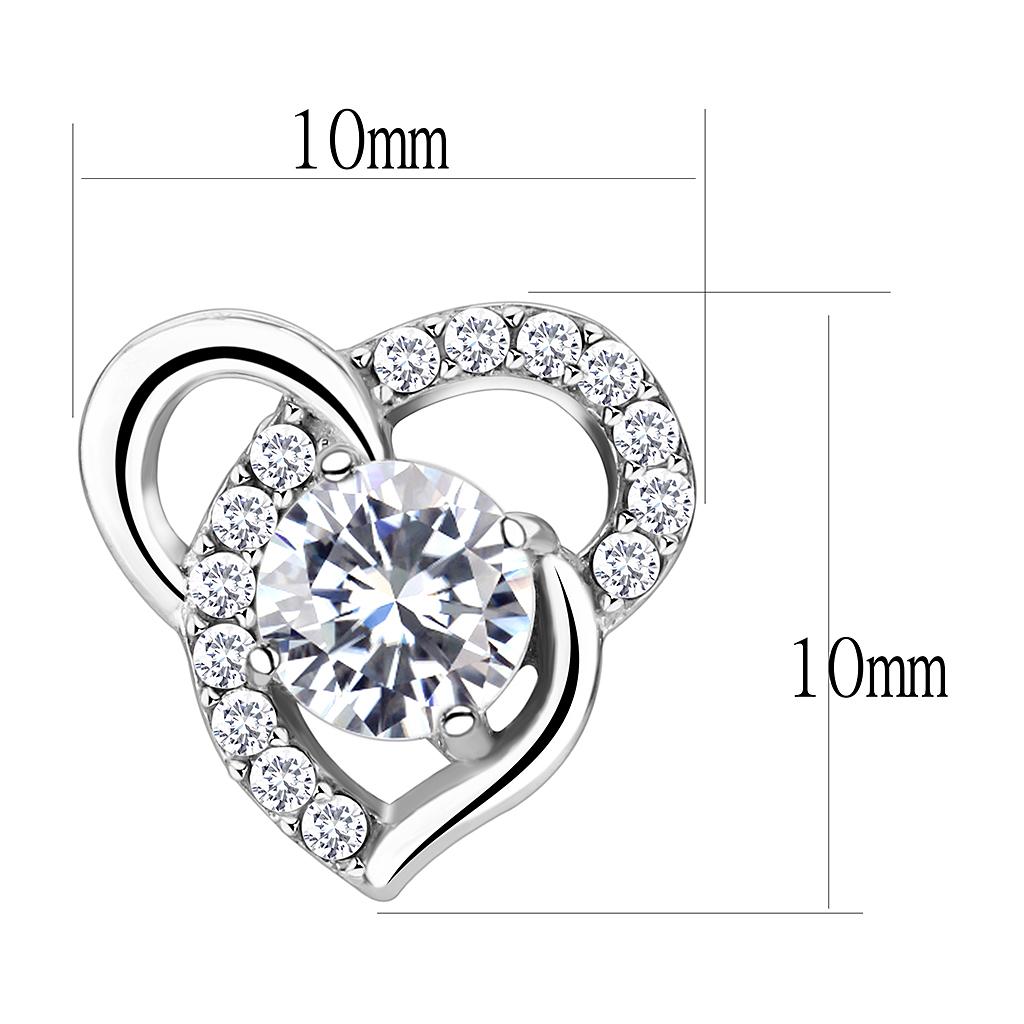 DA078 - High polished (no plating) Stainless Steel Earrings with AAA Grade CZ  in Clear