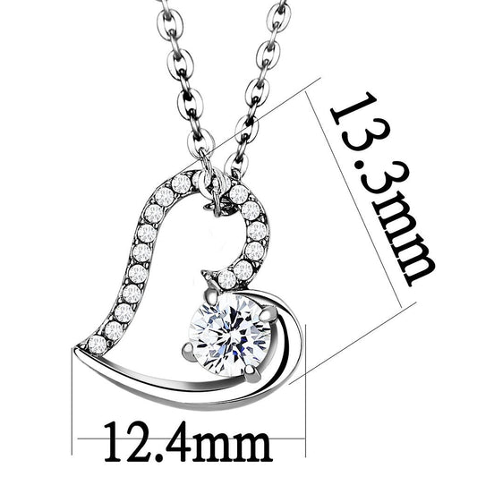 DA084 - High polished (no plating) Stainless Steel Chain Pendant with AAA Grade CZ in Clear