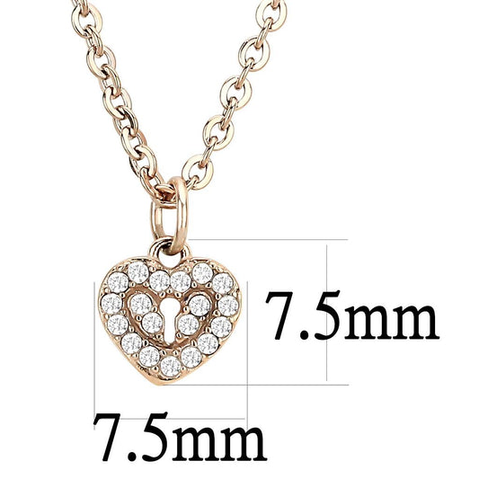 DA086 - IP Rose Gold(Ion Plating) Stainless Steel Chain Pendant with AAA Grade CZ  in Clear