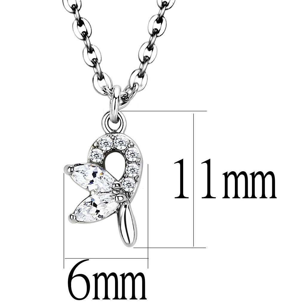 DA088 - High polished (no plating) Stainless Steel Chain Pendant with AAA Grade CZ  in Clear