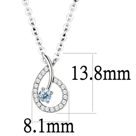 DA090 - High polished (no plating) Stainless Steel Chain Pendant with AAA Grade CZ in Sea Blue