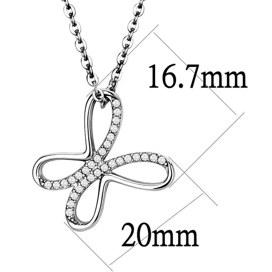 DA093 - High polished (no plating) Stainless Steel Chain Pendant with AAA Grade CZ in Clear