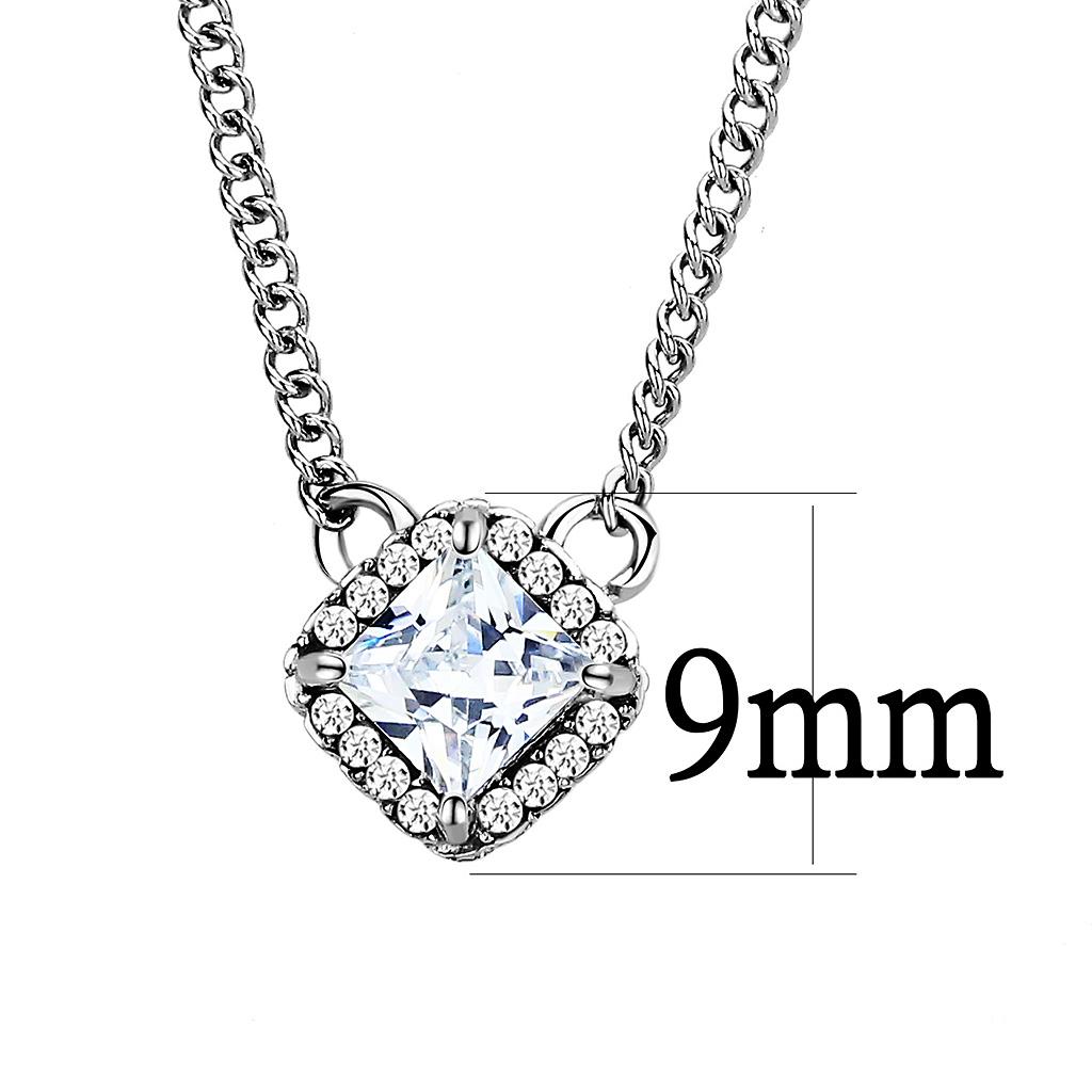 DA096 - High polished (no plating) Stainless Steel Chain Pendant with AAA Grade CZ  in Clear