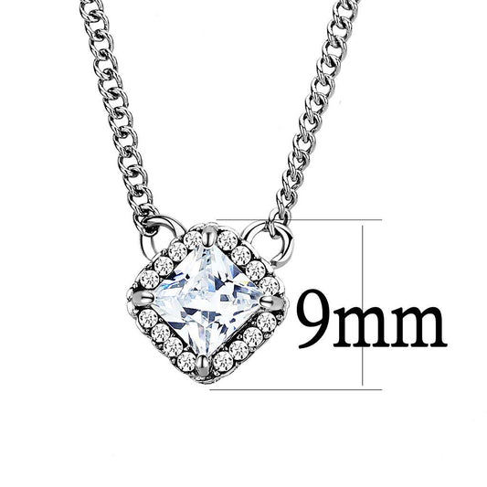 DA096 - High polished (no plating) Stainless Steel Chain Pendant with AAA Grade CZ in Clear