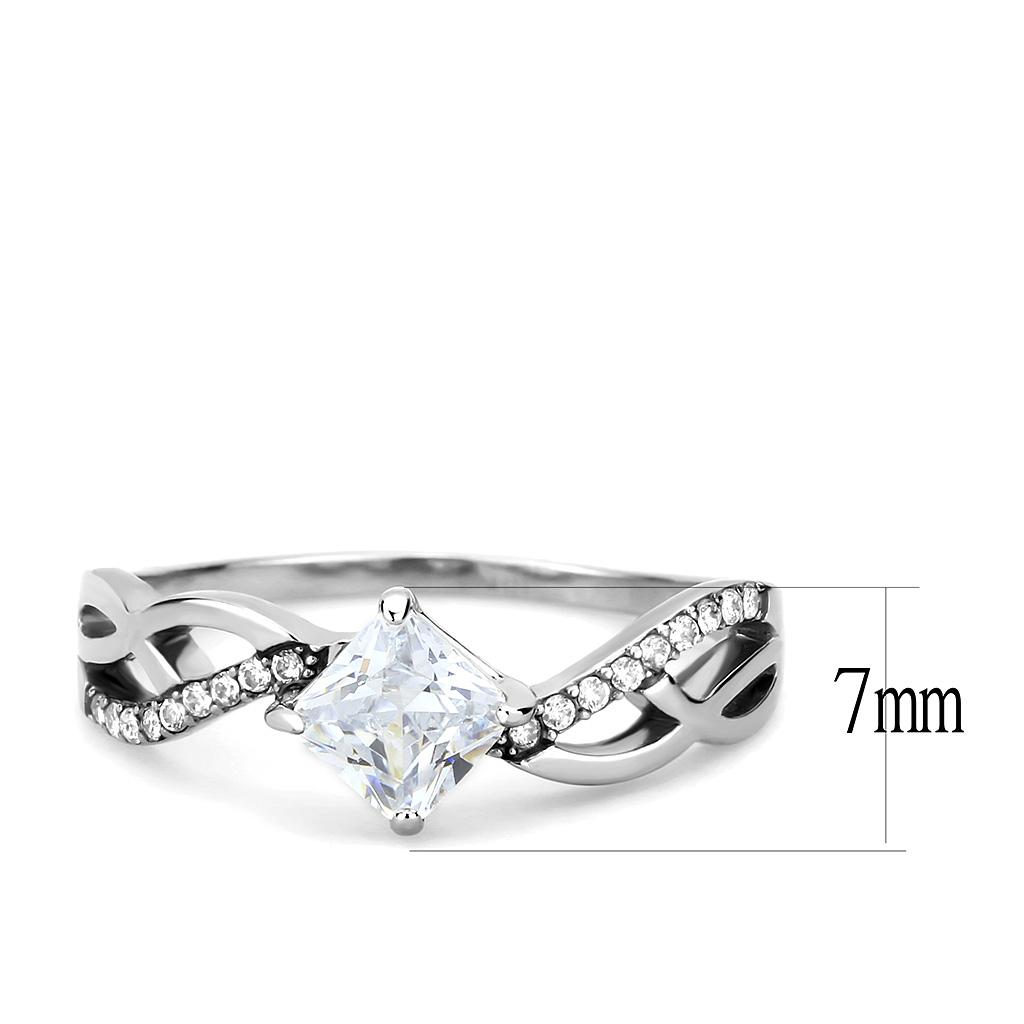 DA101 - High polished (no plating) Stainless Steel Ring with AAA Grade CZ  in Clear