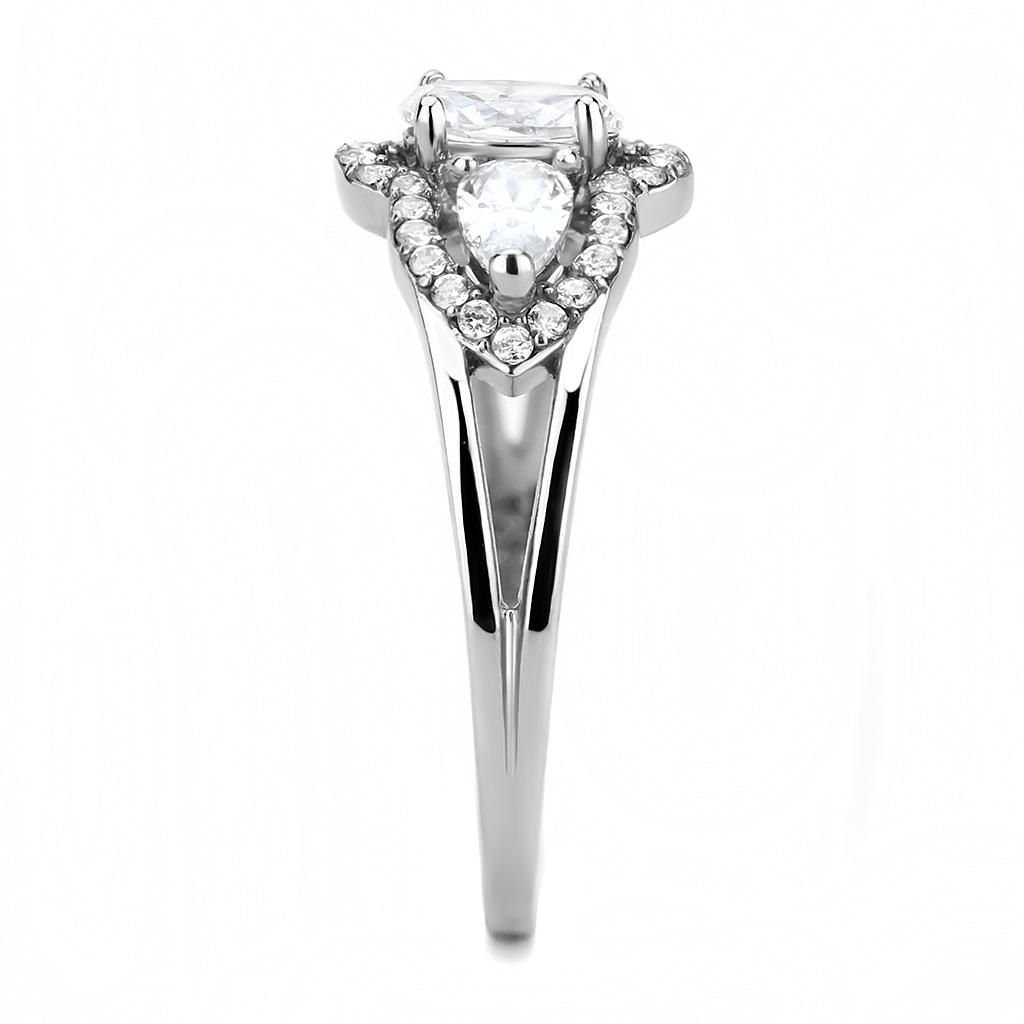 DA103 - High polished (no plating) Stainless Steel Ring with AAA Grade CZ  in Clear