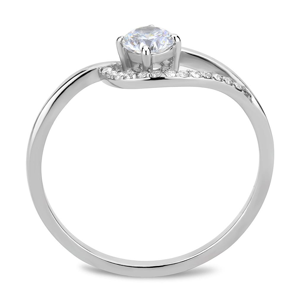 DA105 - High polished (no plating) Stainless Steel Ring with AAA Grade CZ  in Clear