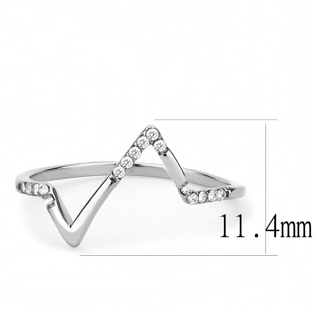 DA107 - High polished (no plating) Stainless Steel Ring with AAA Grade CZ  in Clear