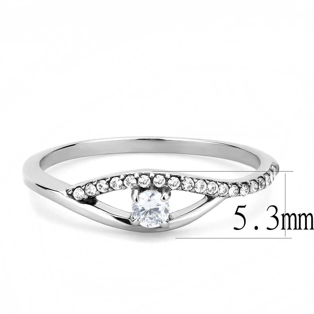 DA108 - High polished (no plating) Stainless Steel Ring with AAA Grade CZ  in Clear