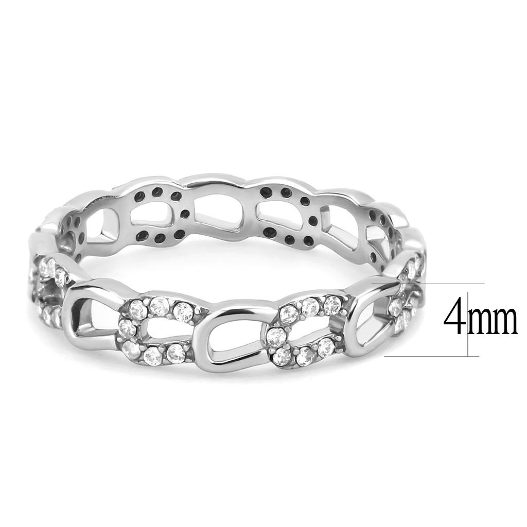 DA111 - High polished (no plating) Stainless Steel Ring with AAA Grade CZ  in Clear