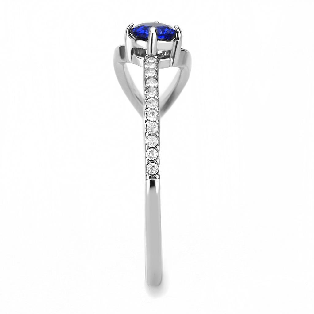 DA121 - High polished (no plating) Stainless Steel Ring with AAA Grade CZ  in London Blue