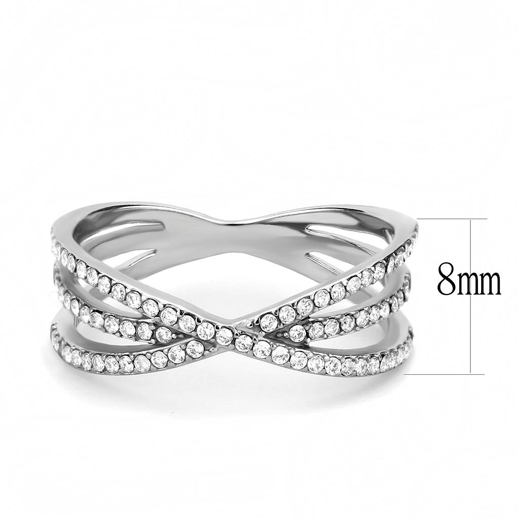 DA124 - High polished (no plating) Stainless Steel Ring with AAA Grade CZ  in Clear