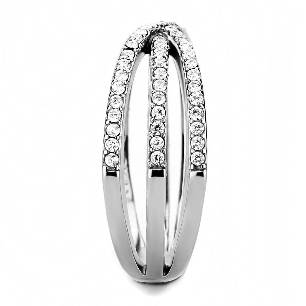 DA124 - High polished (no plating) Stainless Steel Ring with AAA Grade CZ  in Clear