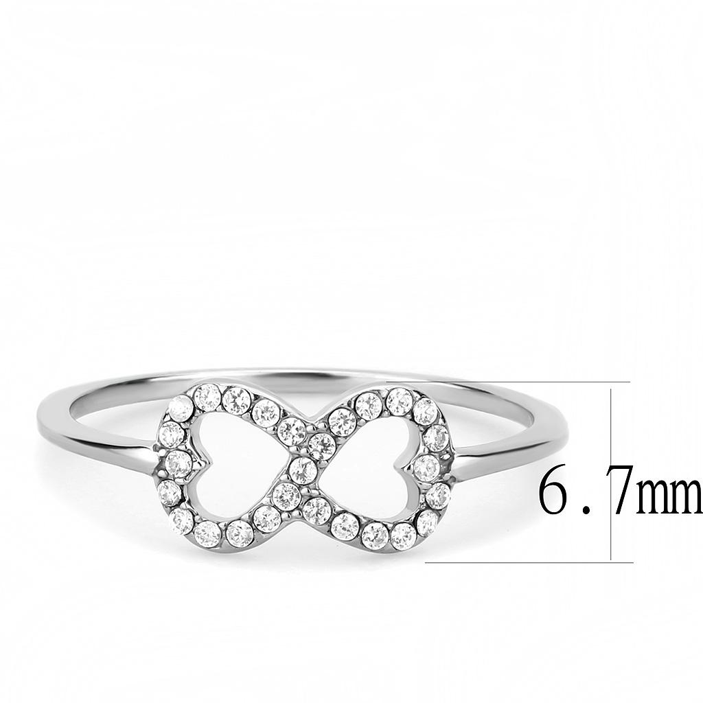 DA125 - High polished (no plating) Stainless Steel Ring with AAA Grade CZ  in Clear