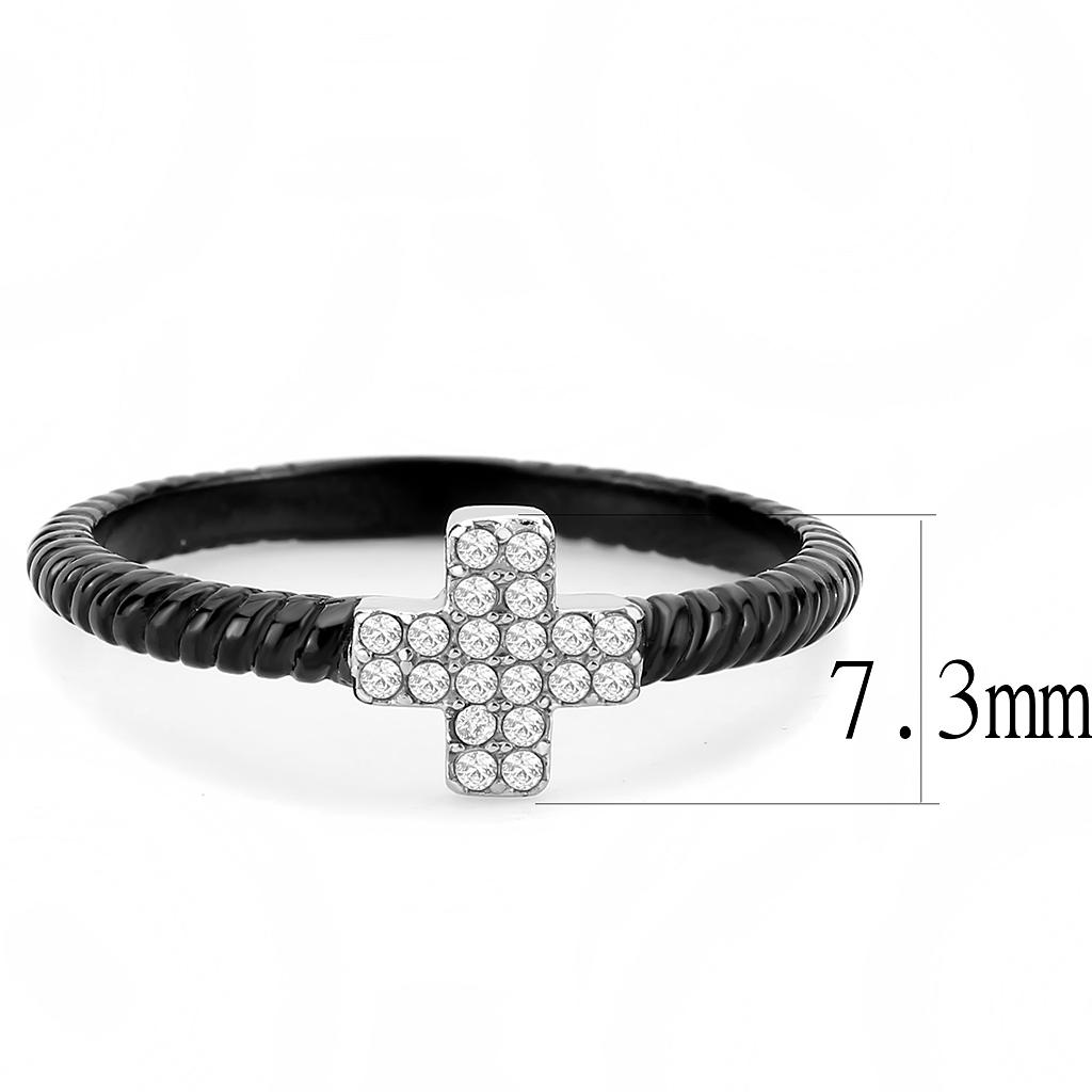 DA127 - Two-Tone IP Black (Ion Plating) Stainless Steel Ring with AAA Grade CZ  in Clear