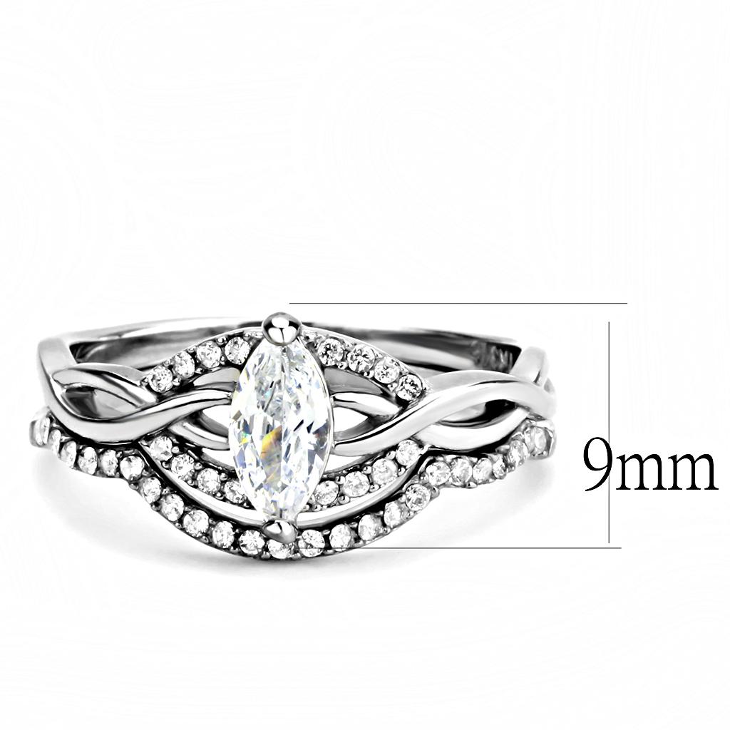 DA133 - High polished (no plating) Stainless Steel Ring with AAA Grade CZ  in Clear