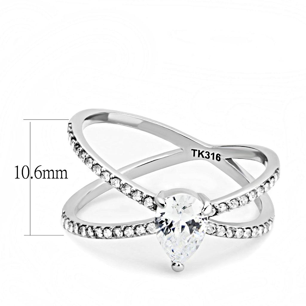 DA135 - High polished (no plating) Stainless Steel Ring with AAA Grade CZ  in Clear