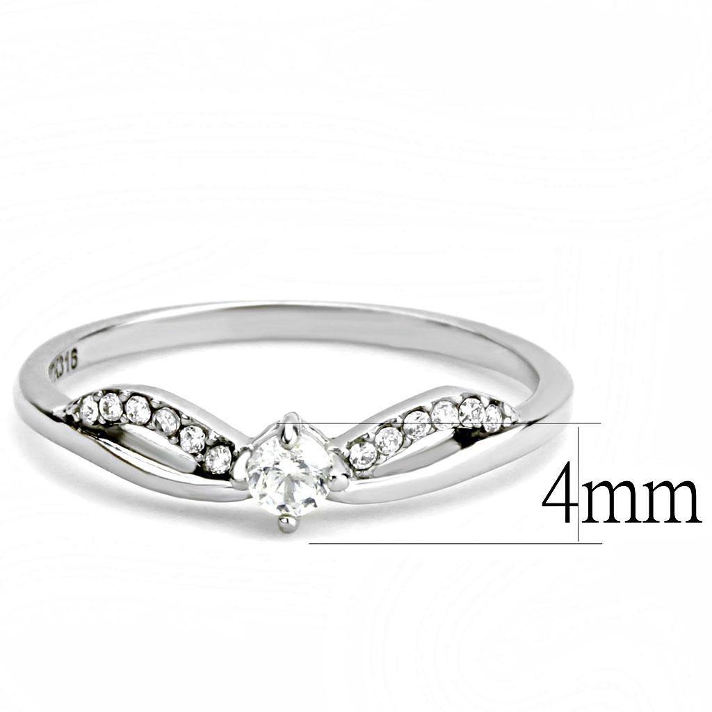 DA146 - High polished (no plating) Stainless Steel Ring with AAA Grade CZ  in Clear