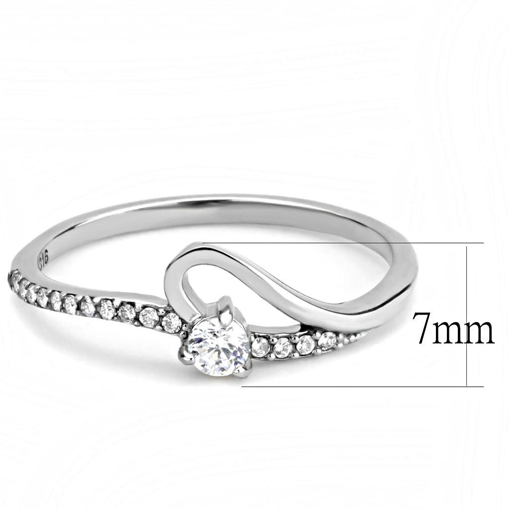 DA148 - High polished (no plating) Stainless Steel Ring with AAA Grade CZ  in Clear