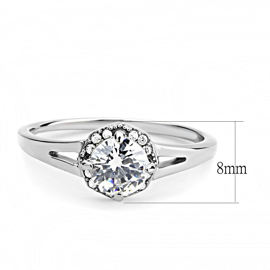 DA150 - High polished (no plating) Stainless Steel Ring with AAA Grade CZ  in Clear