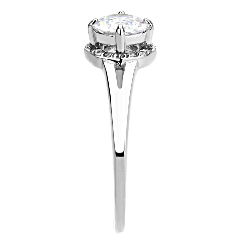 DA150 - High polished (no plating) Stainless Steel Ring with AAA Grade CZ  in Clear