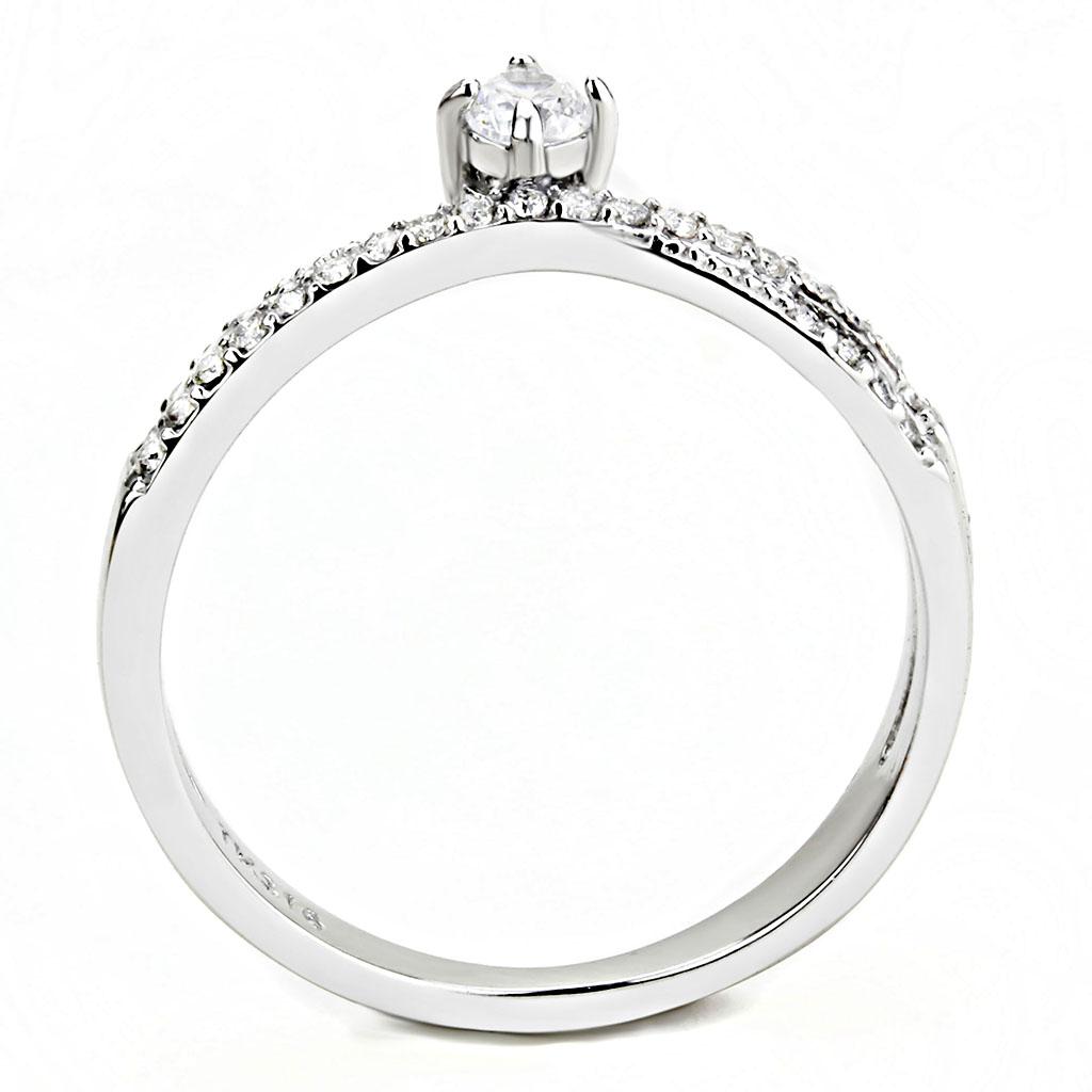 DA153 - High polished (no plating) Stainless Steel Ring with AAA Grade CZ  in Clear