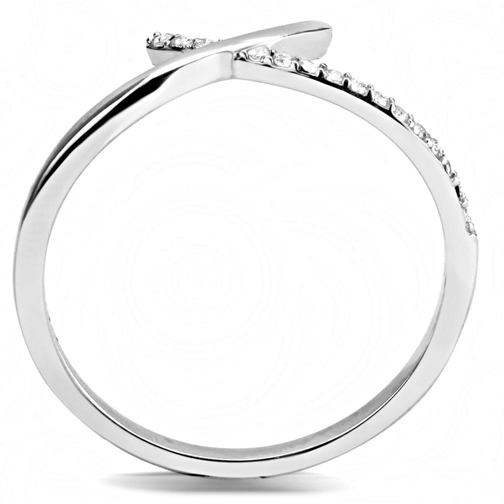 DA154 - High polished (no plating) Stainless Steel Ring with AAA Grade CZ  in Clear