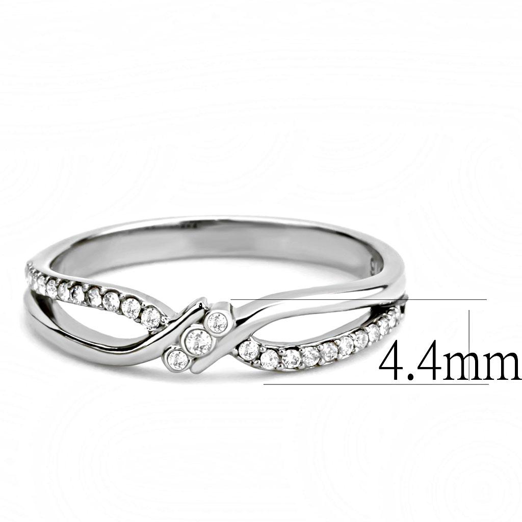 DA156 - High polished (no plating) Stainless Steel Ring with AAA Grade CZ  in Clear