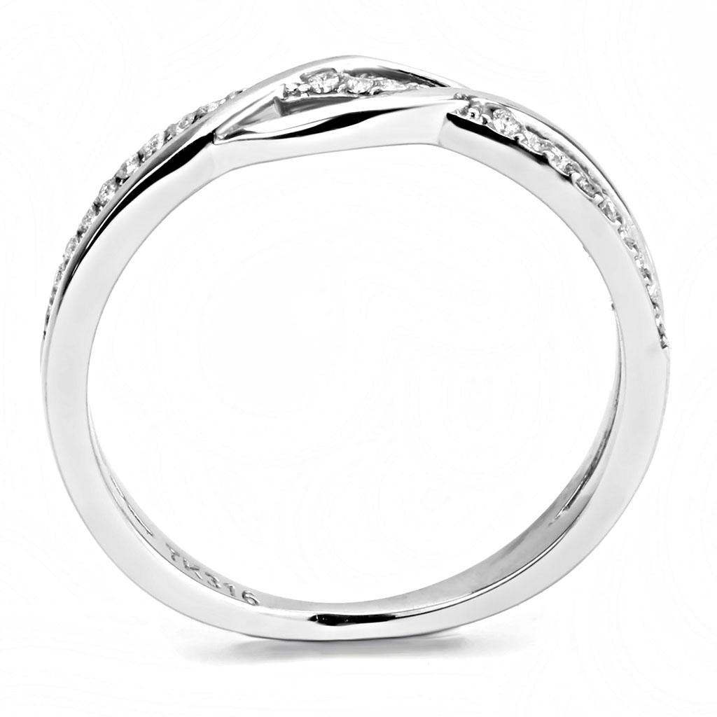 DA157 - High polished (no plating) Stainless Steel Ring with AAA Grade CZ  in Clear