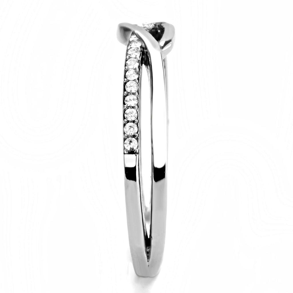 DA157 - High polished (no plating) Stainless Steel Ring with AAA Grade CZ  in Clear