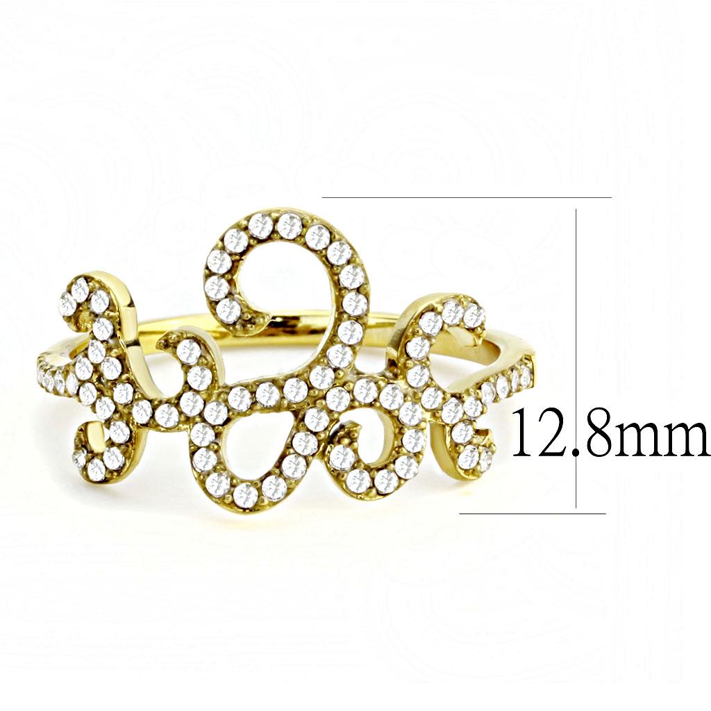 DA170 - IP Gold(Ion Plating) Stainless Steel Ring with AAA Grade CZ  in Clear