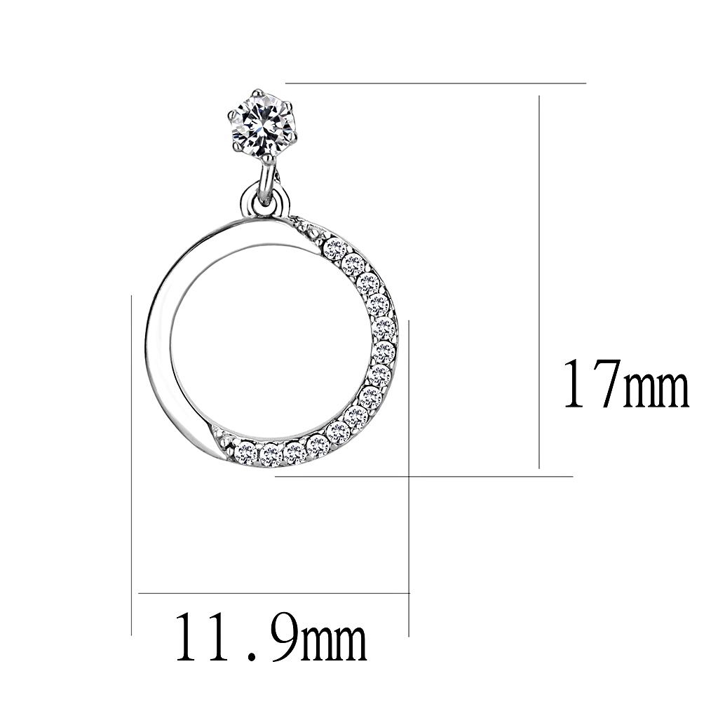 DA180 - High polished (no plating) Stainless Steel Earrings with AAA Grade CZ  in Clear