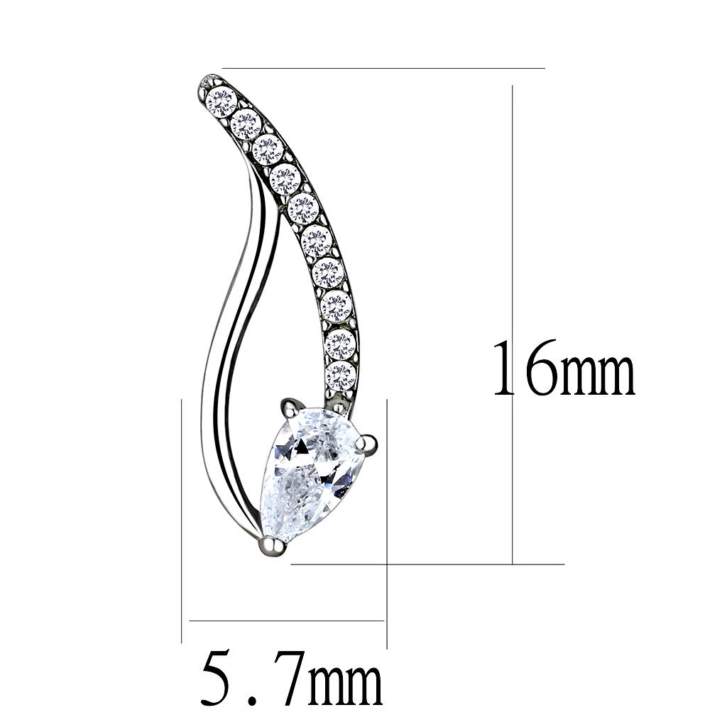 DA185 - High polished (no plating) Stainless Steel Earrings with AAA Grade CZ  in Clear